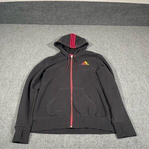 Adidas Zip Up Hoodie Women’s Xl Black Pink Y2K Stripes Athleisure Colorful
